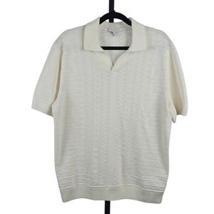 Reiss Flow Open Collar Knit Textured Polo Cream Size XL